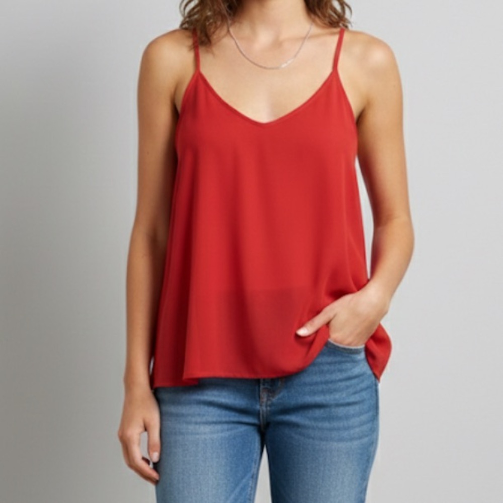 Apt. 9 Vibrant Red V-Neck Cami Top - Flowy Sleeveless Chiffon Blouse - Size S